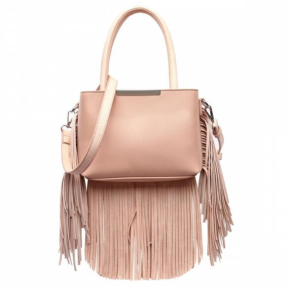 Apricot Solid Fringe Medium Satchel Handbag  for Women - Picture 1 of 2